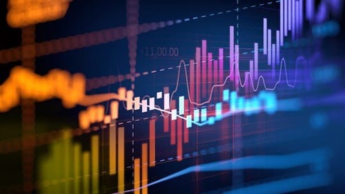 background image: business graphs on a computer screen